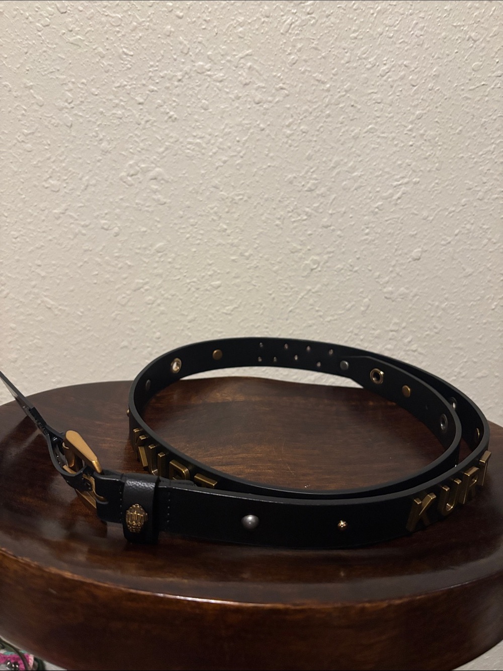 Black Women's Studded Leather Belt - Designer Style Kurt Geiger.
